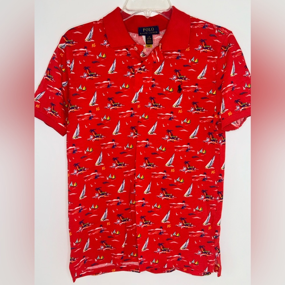 Polo Ralph Lauren BIG BOYS Sailboat Mesh Polo‎ Shirt short sleeve size LARGE